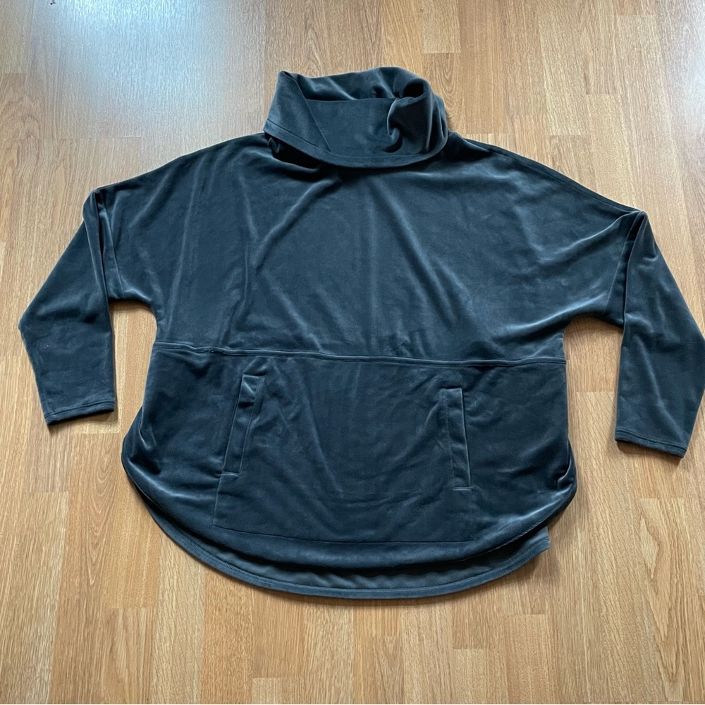 AnyBody Loungewear Velour Oversized Cowl Pullover Top-Graphite Size XS
